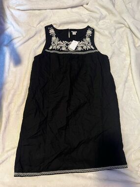J. Crew Black  Embroidered Shift Dress with White Trim - Linen & Cotton